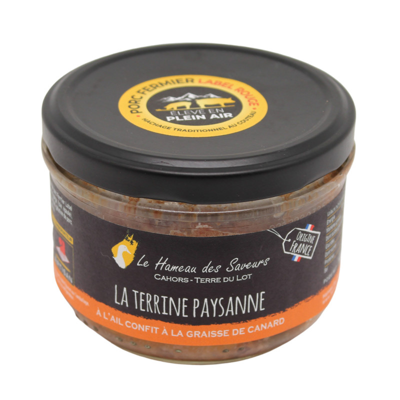 Farmhouse terrine with candied garlic in duck fat