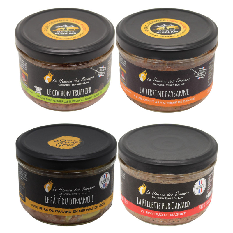 Selection of 4 pâtés, terrines and rillettes