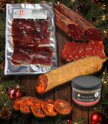 Coffret connaisseur de Noël : jambon, lomo, chorizo et rillette artisanale