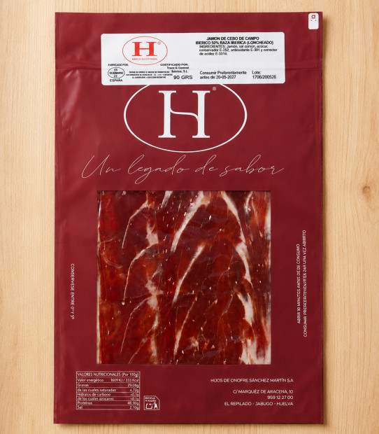 Jamón 50% ibérico cebo de campo loncheado - Hijos de Onofre Sánchez Martín