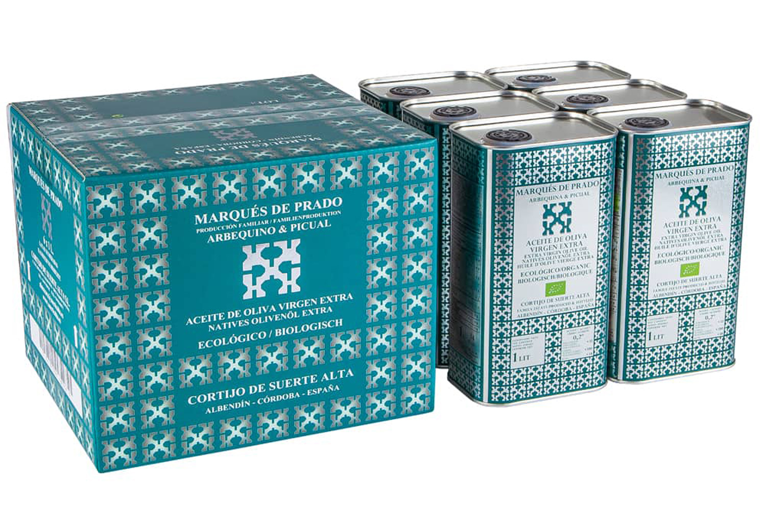 box of 3 olive oil cans