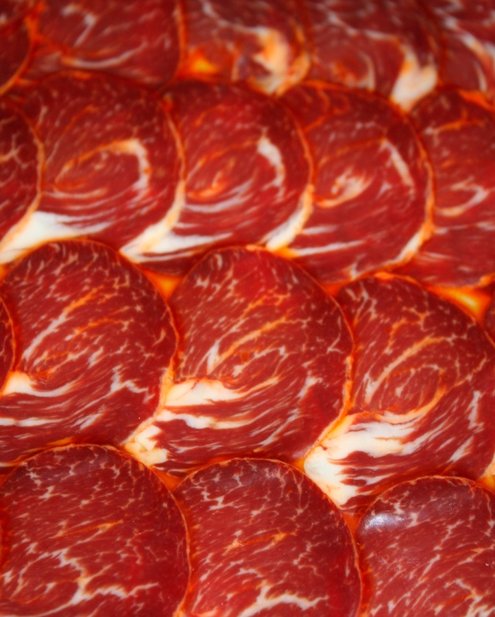 Sliced acorn-fed iberian lomito cured meat presa top-quality