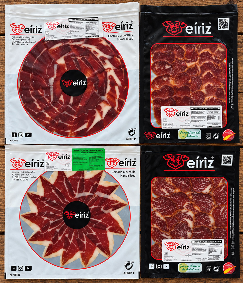 Pack de dégustation ibérique Jamones Eíriz - jambon de bellota, jambon de cebo de campo, lomo et lomito