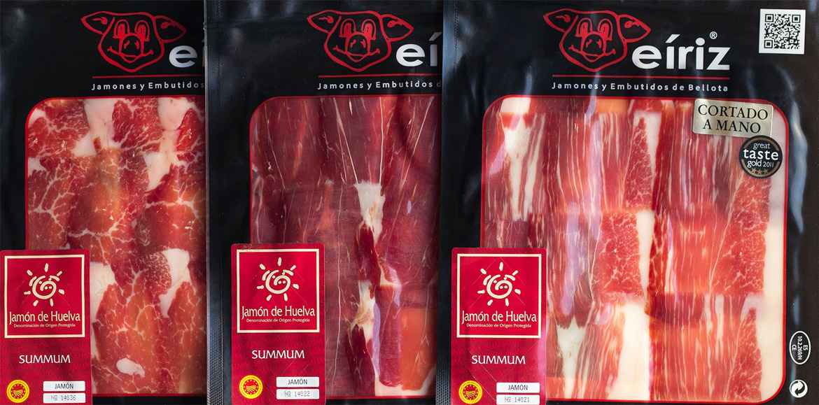 Jambon ibérique pata negra Bellota. Conditionnement 250g. coupé