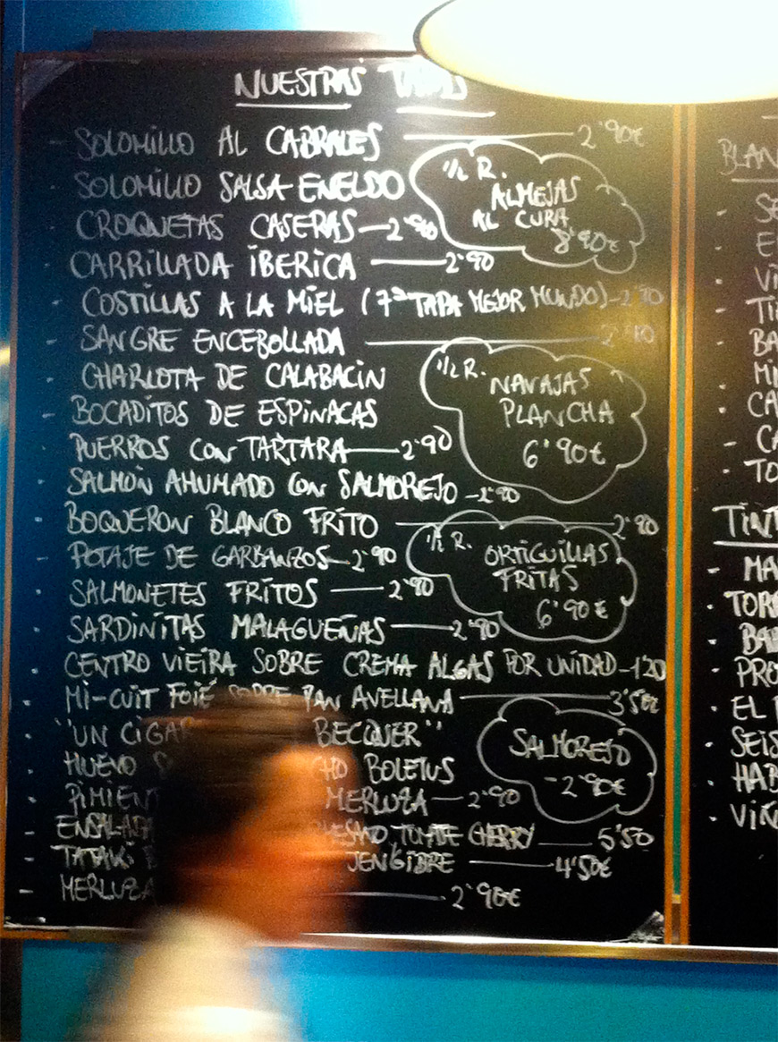 Restaurant menu Eslava Seville