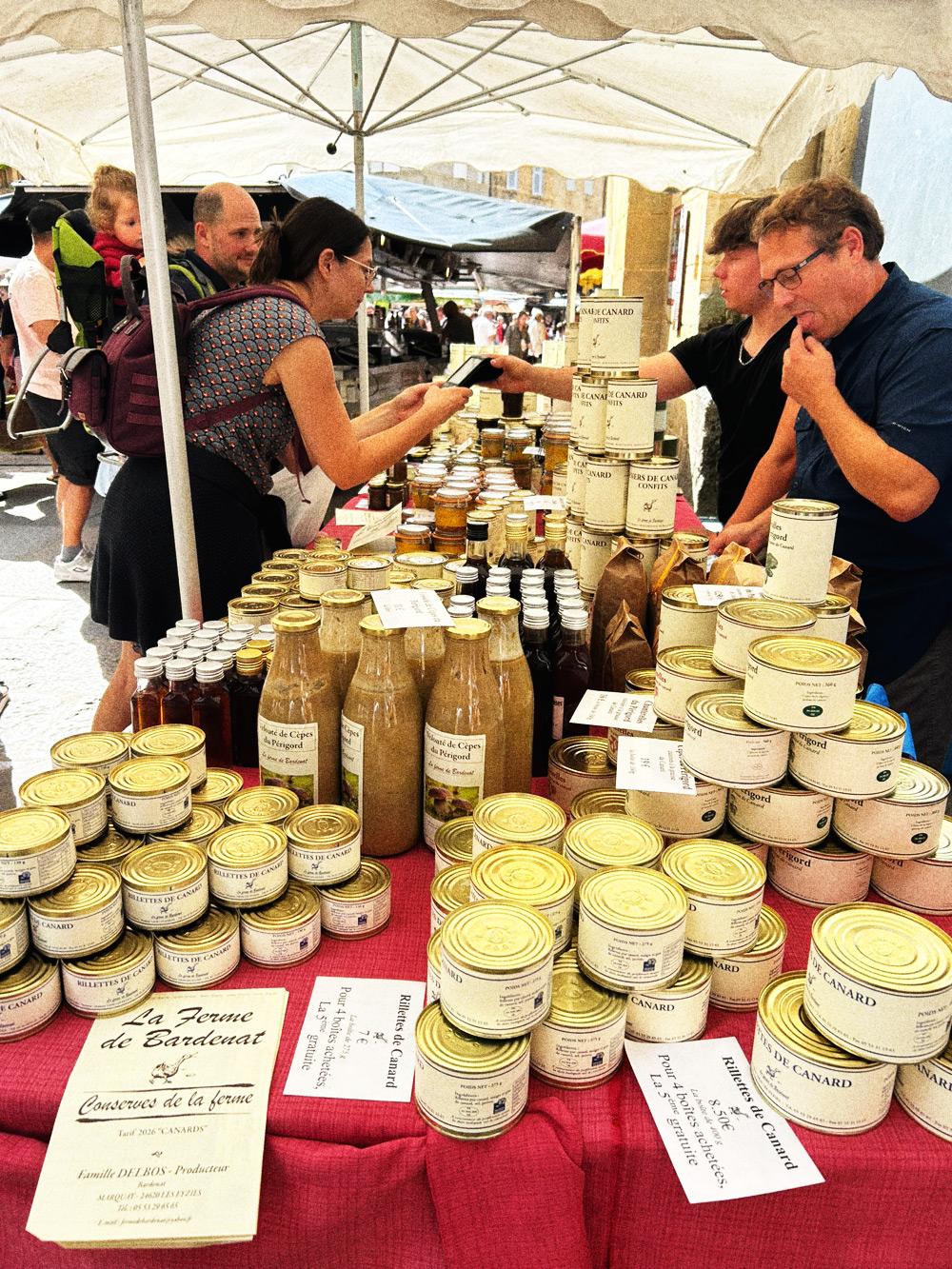 Duck preserves from La Ferme de Bardenat at Sarlat market