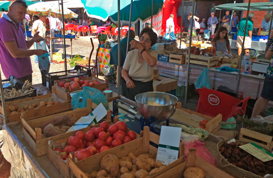 Portuguese vendor with the tomatoes from her garden